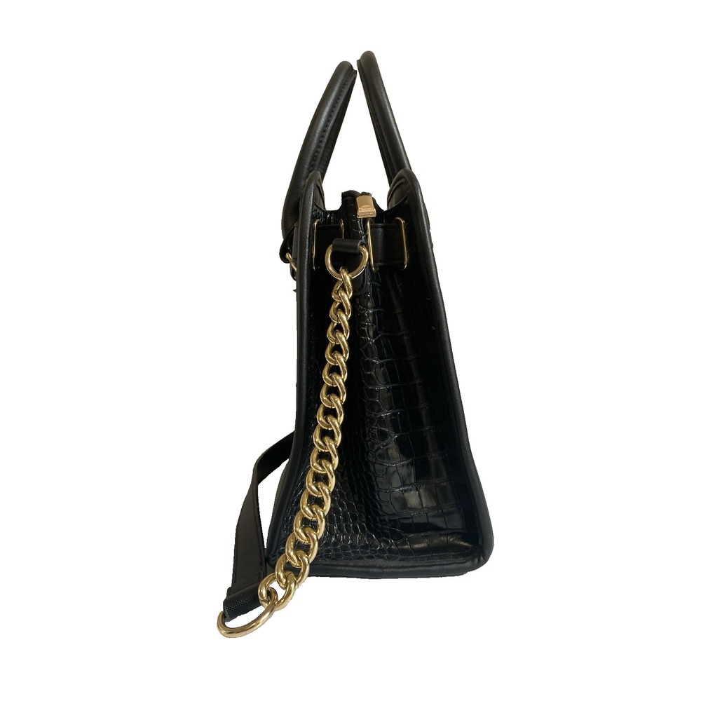 Dasein Womens Black Faux Leather Purse Padlock Belted Top Handle Satchel Handbag - Picture 4 of 9